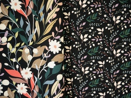 Frida Frenchterry Blumen Zweige Blaetter Schwarz 741299 742299 q1