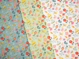 Spring Baumwollwebware Blumen Voegel bunt tuerkis pistazie weiss q2