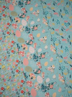Spring Baumwollwebware Blumen Voegel Ostereier Huehner bunt tuerkis h1