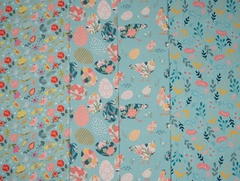 Spring Baumwollwebware Blumen Voegel Ostereier Huehner bunt tuerkis q1