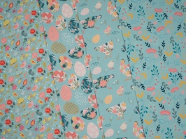 Spring Baumwollwebware Blumen Voegel Ostereier Huehner bunt tuerkis q2