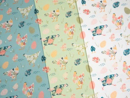 Spring Baumwollwebware Huehner Ostereier bunt tuerkis pistazie weiss q2