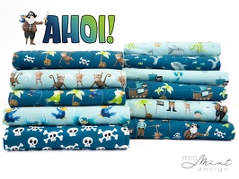 MrsMintdesign Ahoi Baumwolljersey  petrol helblau q 3-typo