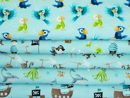 MrsMintdesign Ahoi Baumwolljersey hellblau Papagai Affe Hai Oktopus Palme Piratenschiff q 1