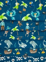 MrsMintdesign Ahoi Baumwolljersey petrol Papagai Affe Hai Oktopus Palme Piratenschiff h 1