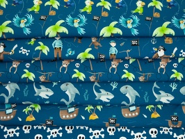 MrsMintdesign Ahoi Baumwolljersey petrol Papagai Affe Hai Oktopus Palme Piratenschiff q 1