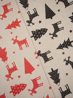Christmas Dekostoff Hirsche Tannen schwarz beige rot beige 711637 711299 h1