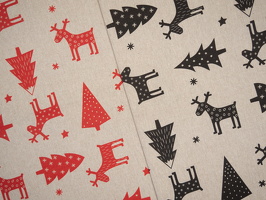 Christmas Dekostoff Hirsche Tannen schwarz beige rot beige 711637 711299 q2