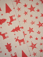 Christmas Dekostoff Hirsche Tannen Sterne rot beige 711637 323172 h1