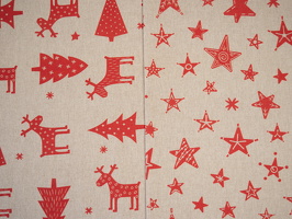 Christmas Dekostoff Hirsche Tannen Sterne rot beige 711637 323172 q1