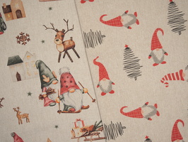 Christmas Dekostoff Wichtel Schlitten Tannen 121172 717172 q2