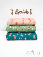 MrsMintDesign Alpenliebe Baumwolljersey Steinboecke Kuehe Ziegen Floral  apricot gruen petrol 346420 346603 346747 h2 Typo