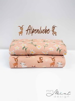 MrsMintDesign Alpenliebe Baumwolljersey Wiesenblumen Kuehe Steinboecke Ziege Floral apricot 345420 346420 h1 Typo