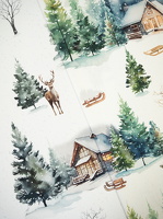 Winterberg Dekostoff Haueser Hirsche ecru-dunkelgrau ecru-dunkelgruen 102285 102564 h