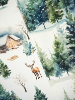 Winterberg Dekostoff Haueser Hirsche Tannen ecru dunkelgruen 102564 103564 h